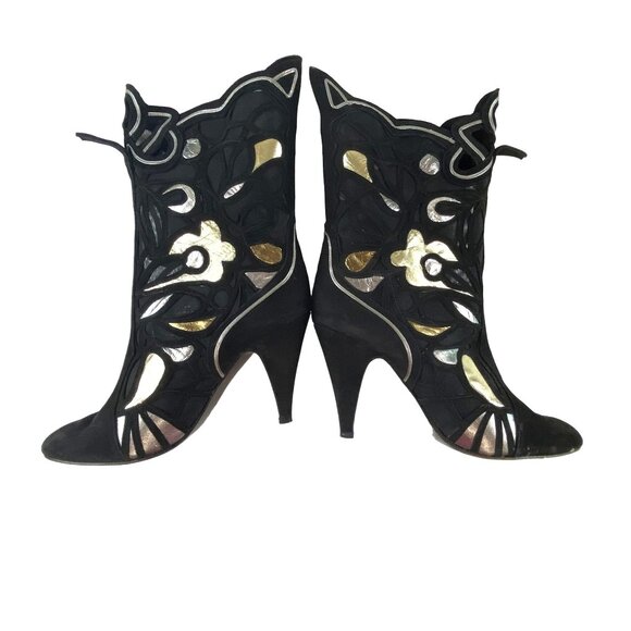 VNTG Sacha London Boho Chic 80s Metallic Mesh Goth Witchy Suede 3" Heels Boot 9B - Picture 11 of 15